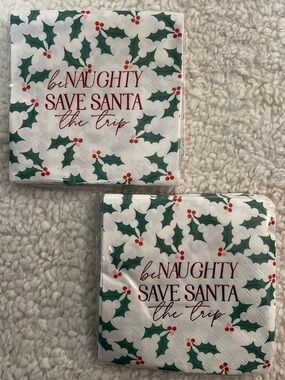 Slant Foil "Be Naughty Save Santa the Trip" Holiday Holly Napkins 2 Packs